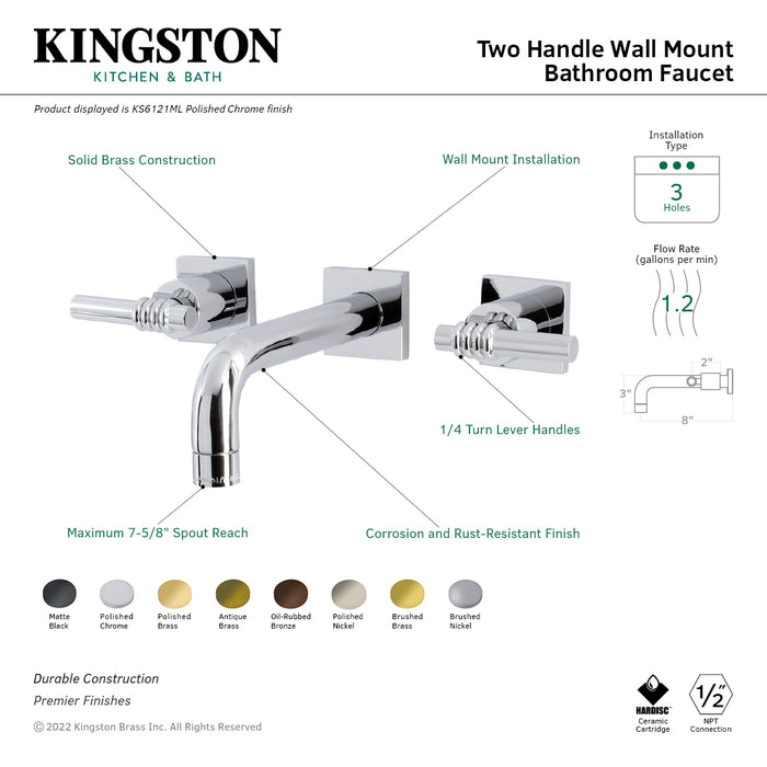 Kingston Brass KS6125ML Milano Double-Handle Wall Mount Bathroom Faucet, Oil Rubbed Bronze