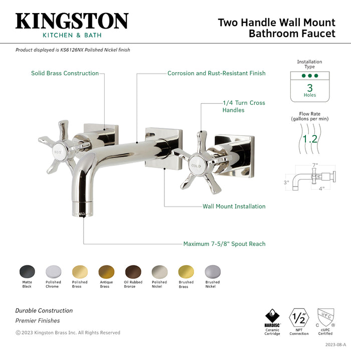 Kingston Brass KS6125NX Hamilton Two-Handle Wall Mount Bathroom Faucet, Oil Rubbed Bronze