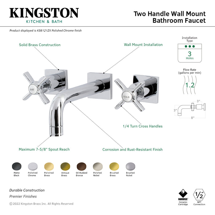 Kingston Brass KS6125ZX Millennium Two-Handle Wall Mount Bathroom Faucet, Oil Rubbed Bronze