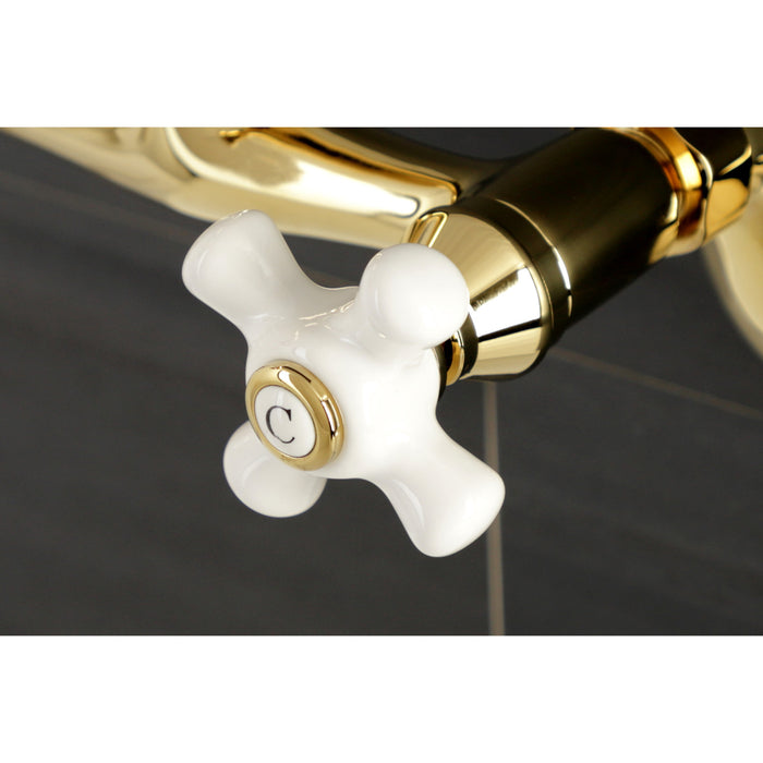 Kingston Brass KS612PB Kingston Double-Handle Wall Mount Bar Faucet, Polished Brass