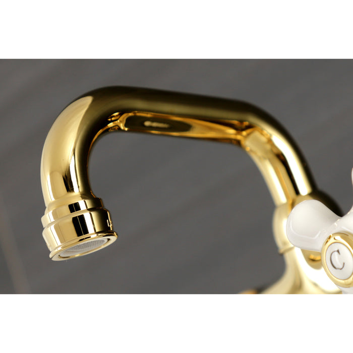 Kingston Brass KS612PB Kingston Double-Handle Wall Mount Bar Faucet, Polished Brass