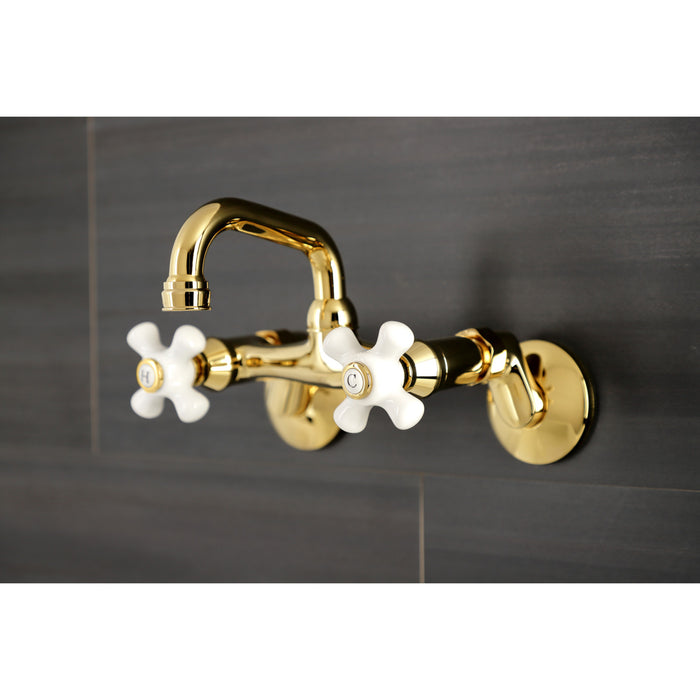 Kingston Brass KS612PB Kingston Double-Handle Wall Mount Bar Faucet, Polished Brass