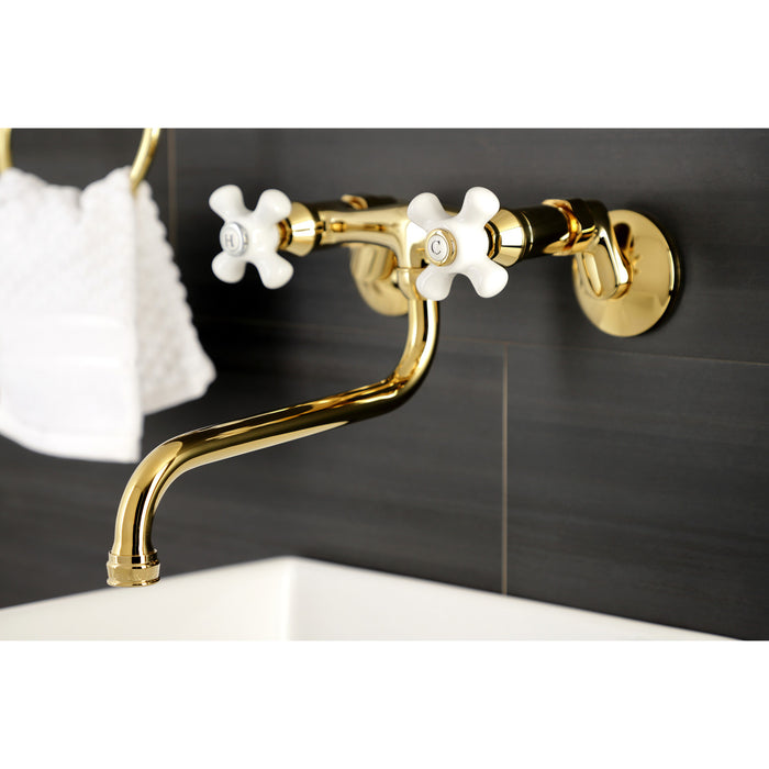 Kingston Brass KS615PB Kingston Double-Handle Wall Mount Bathroom Faucet, Polished Brass