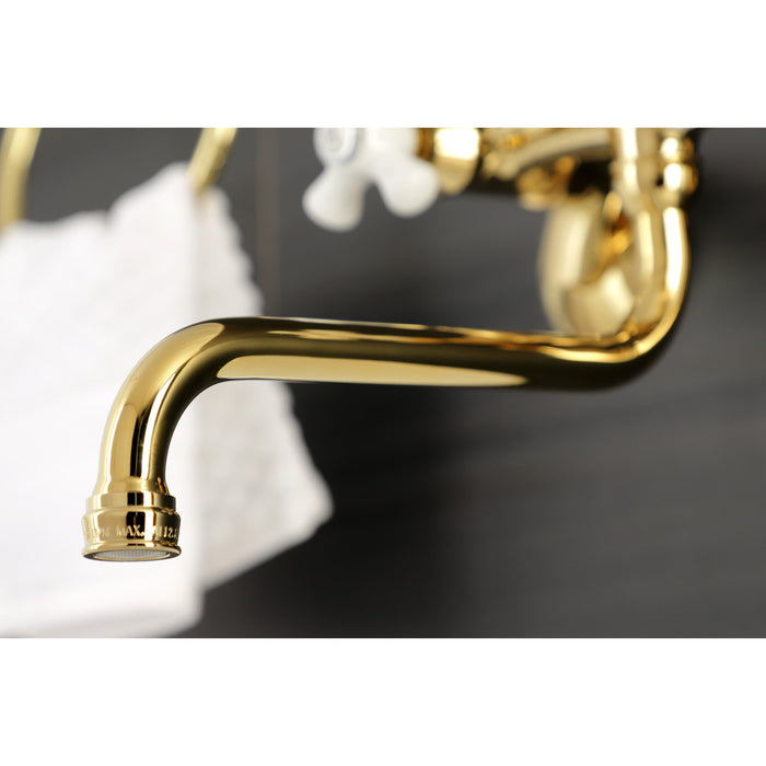 Kingston Brass KS615PB Kingston Double-Handle Wall Mount Bathroom Faucet, Polished Brass