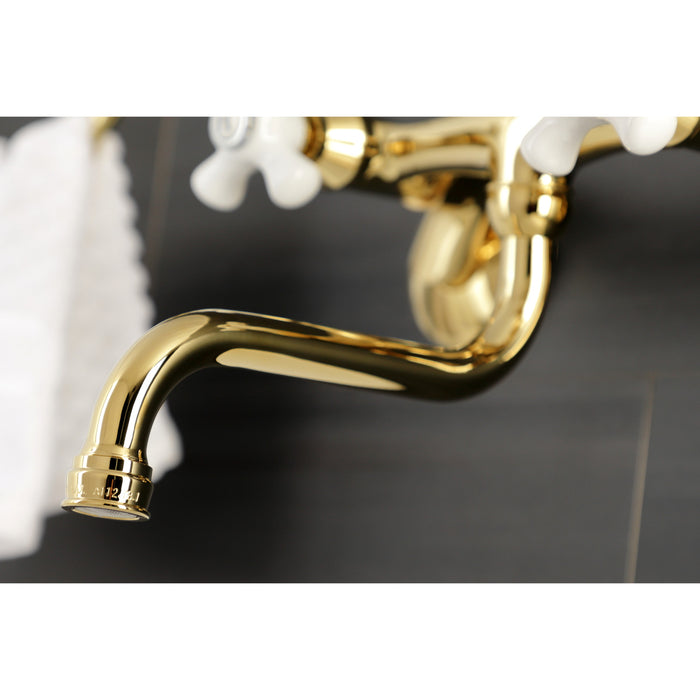 Kingston Brass KS616PB Kingston Double-Handle Wall Mount Bathroom Faucet, Polished Brass