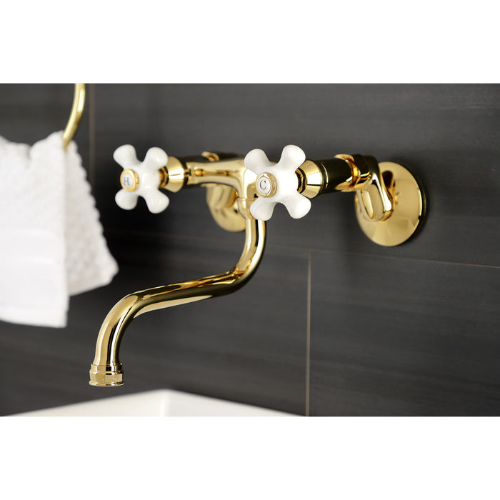 Kingston Brass KS616PB Kingston Double-Handle Wall Mount Bathroom Faucet, Polished Brass