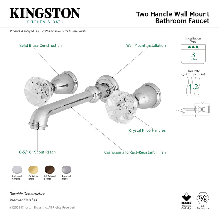 Kingston Brass KS7125KWL Krystal Onyx Double-Handle Wall Mount Bathroom Faucet, Oil Rubbed Bronze