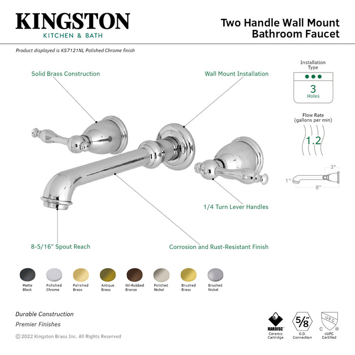 Kingston Brass KS7125NL Naples Double-Handle Wall Mount Bathroom Faucet, Oil Rubbed Bronze