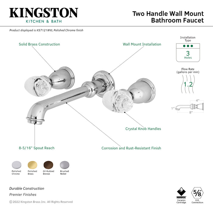 Kingston Brass KS7125WVL Krystal Onyx Double-Handle Wall Mount Bathroom Faucet, Oil Rubbed Bronze