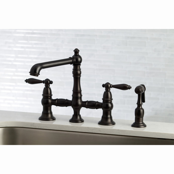 Kingston Brass KS7275ALBS English Country Bridge Kitchen Faucet with Brass Side Sprayer, Oil Rubbed Bronze