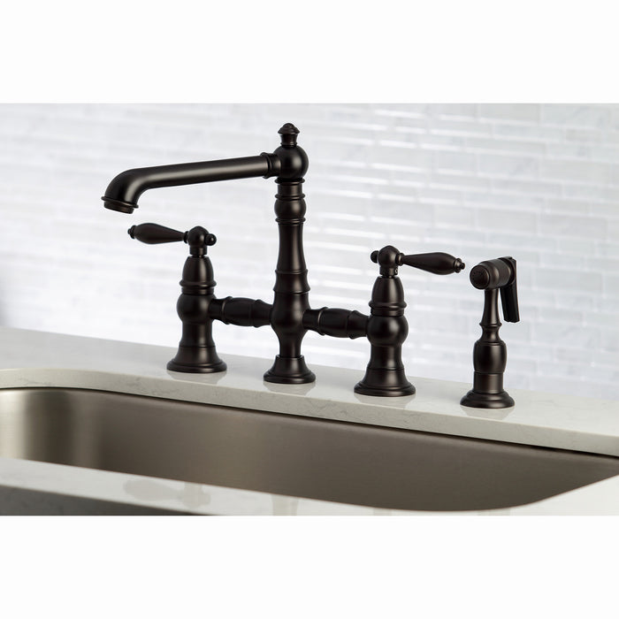 Kingston Brass KS7275ALBS English Country Bridge Kitchen Faucet with Brass Side Sprayer, Oil Rubbed Bronze