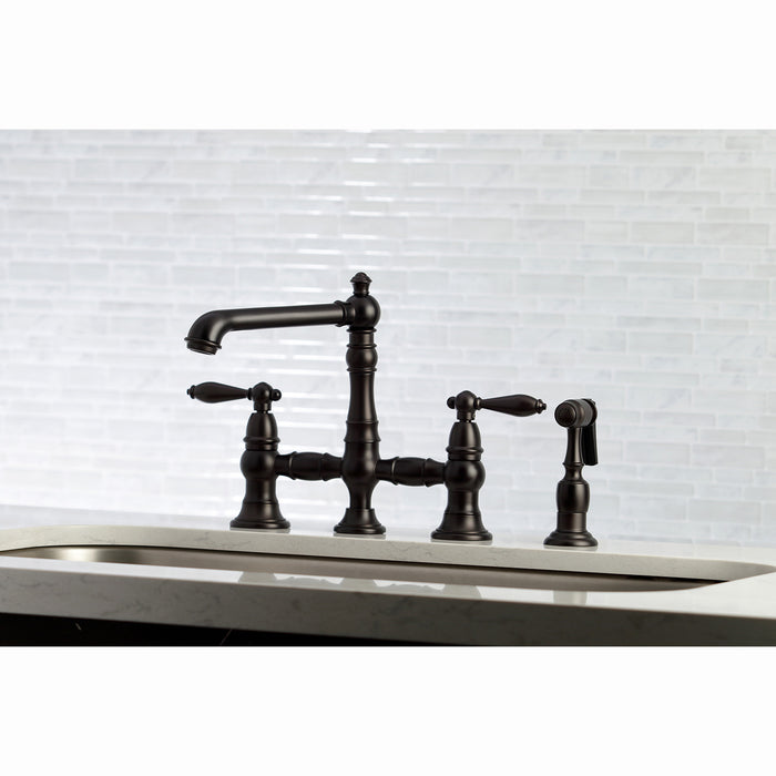 Kingston Brass KS7275ALBS English Country Bridge Kitchen Faucet with Brass Side Sprayer, Oil Rubbed Bronze