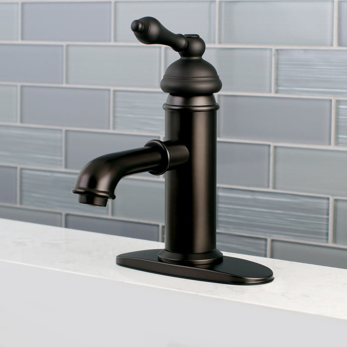 Kingston Brass KS7415ACL American Classic One-Handle Single-Hole Bathroom Faucet with Deck Plate and Brass Pop-Up Drain, Oil Rubbed Bronze