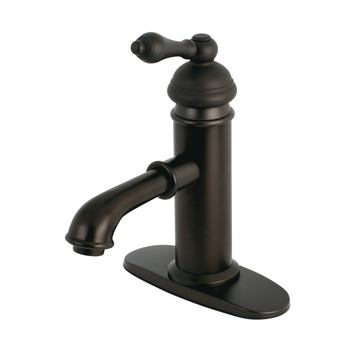 Kingston Brass KS7415ACL American Classic One-Handle Single-Hole Bathroom Faucet with Deck Plate and Brass Pop-Up Drain, Oil Rubbed Bronze