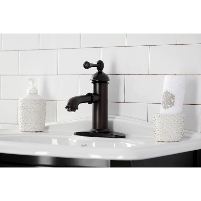 Kingston Brass KS7415BL Paris One-Handle Single-Hole Bathroom Faucet with Deck Plate and Brass Pop-Up Drain, Oil Rubbed Bronze