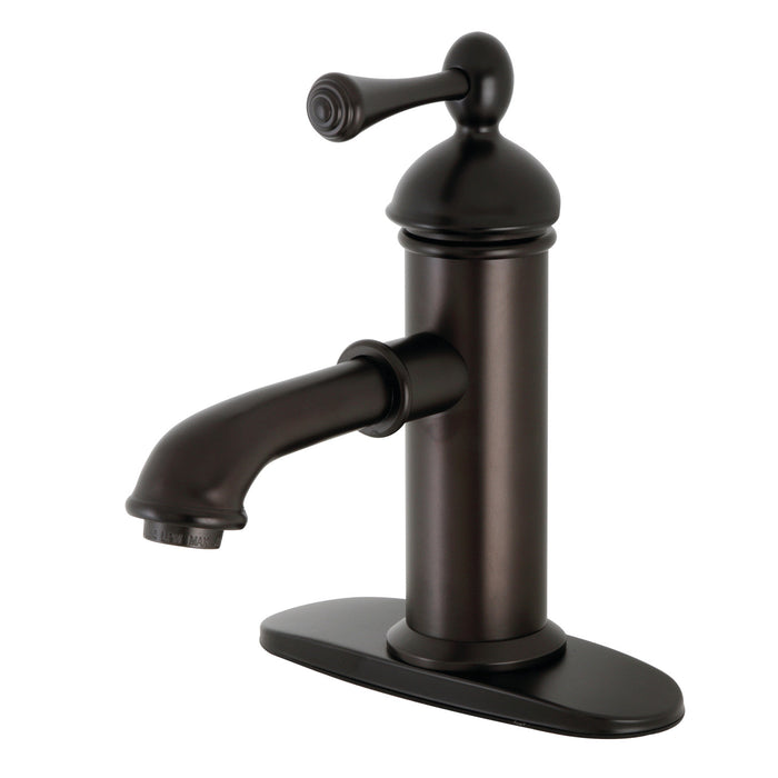 Kingston Brass KS7415BL Paris One-Handle Single-Hole Bathroom Faucet with Deck Plate and Brass Pop-Up Drain, Oil Rubbed Bronze