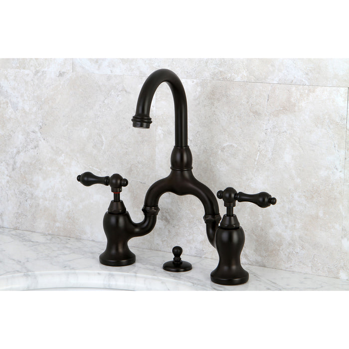 Kingston Brass KS7995AL English Country Bridge Bathroom Faucet with Brass Pop-Up, Oil Rubbed Bronze