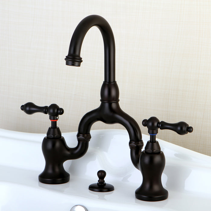 Kingston Brass KS7995AL English Country Bridge Bathroom Faucet with Brass Pop-Up, Oil Rubbed Bronze
