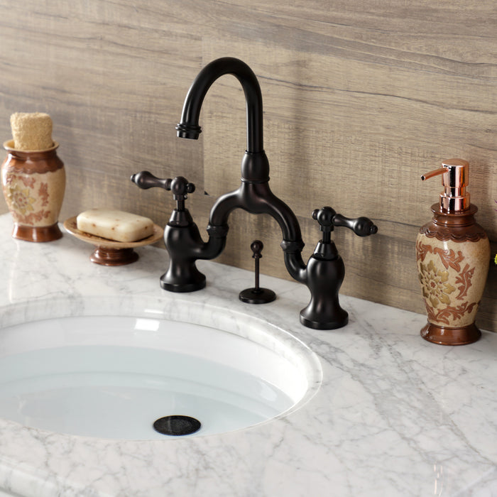Kingston Brass KS7995AL English Country Bridge Bathroom Faucet with Brass Pop-Up, Oil Rubbed Bronze