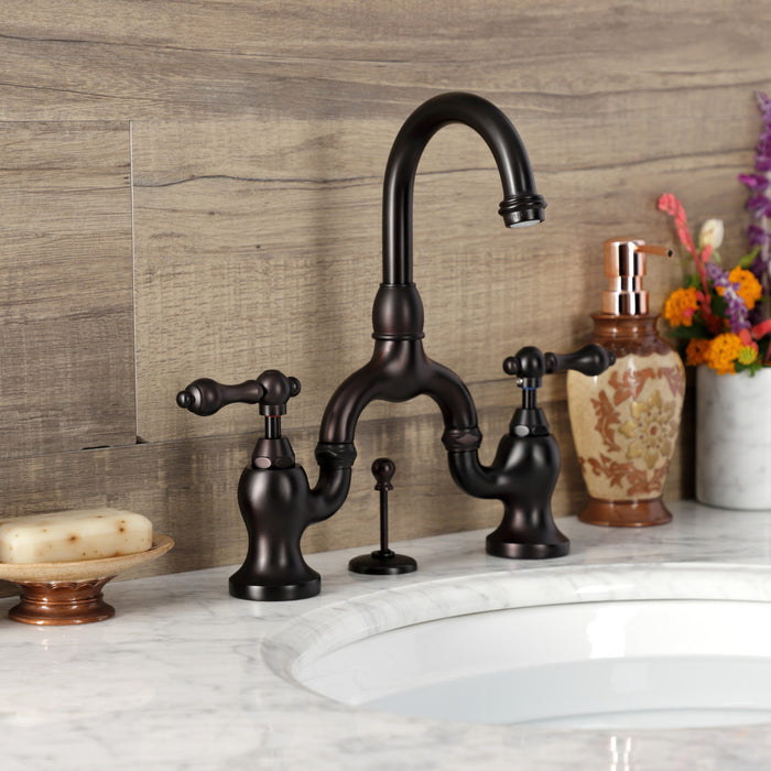 Kingston Brass KS7995AL English Country Bridge Bathroom Faucet with Brass Pop-Up, Oil Rubbed Bronze