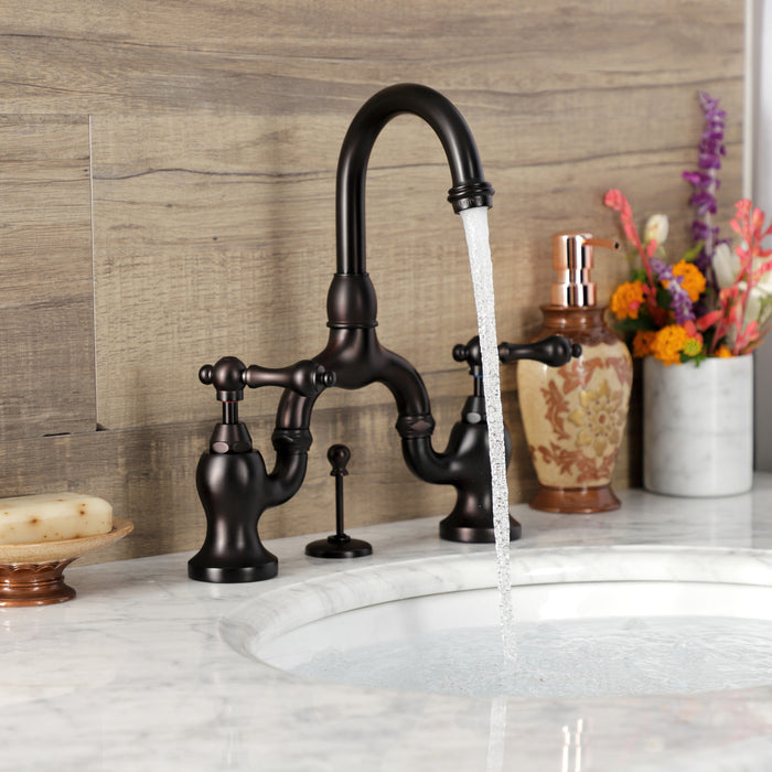 Kingston Brass KS7995AL English Country Bridge Bathroom Faucet with Brass Pop-Up, Oil Rubbed Bronze