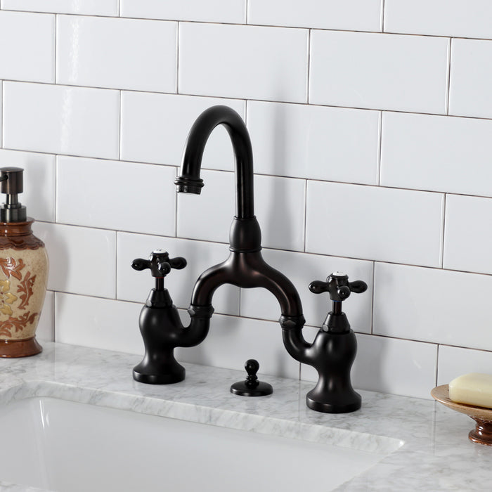 Kingston Brass KS7995AX English Country Bridge Bathroom Faucet with Brass Pop-Up, Oil Rubbed Bronze