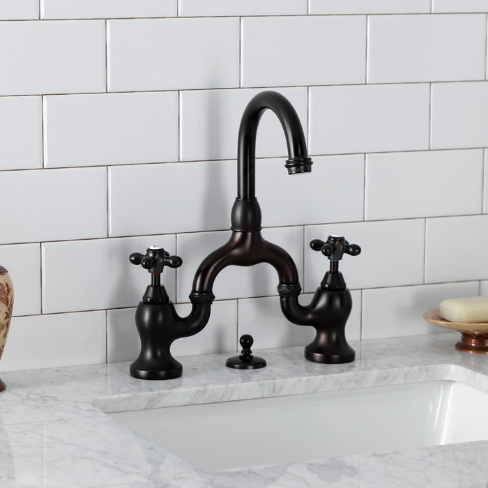 Kingston Brass KS7995AX English Country Bridge Bathroom Faucet with Brass Pop-Up, Oil Rubbed Bronze