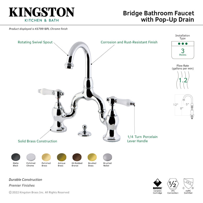 Kingston Brass KS7995BPL Bel-Air Bridge Bathroom Faucet with Brass Pop-Up, Oil Rubbed Bronze