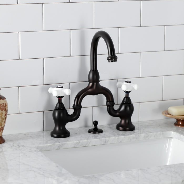 Kingston Brass KS7995PX English Country Bridge Bathroom Faucet with Brass Pop-Up, Oil Rubbed Bronze