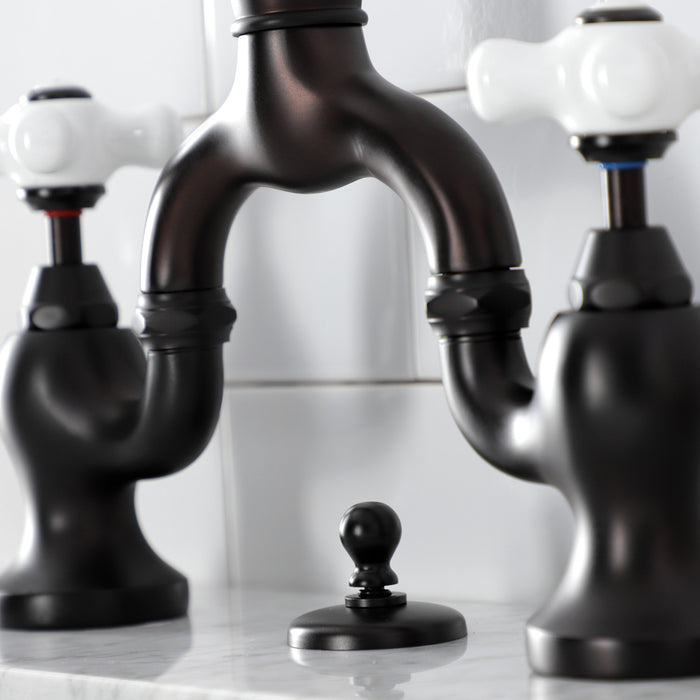 Kingston Brass KS7995PX English Country Bridge Bathroom Faucet with Brass Pop-Up, Oil Rubbed Bronze