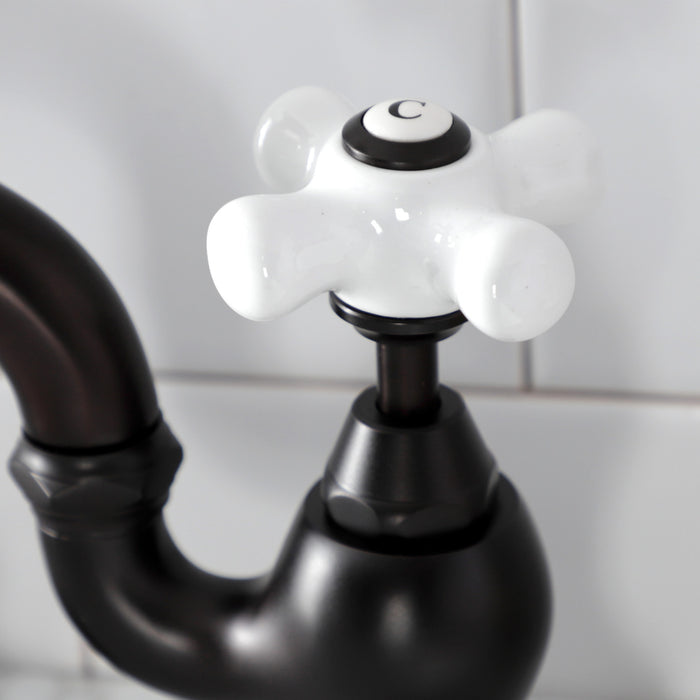 Kingston Brass KS7995PX English Country Bridge Bathroom Faucet with Brass Pop-Up, Oil Rubbed Bronze