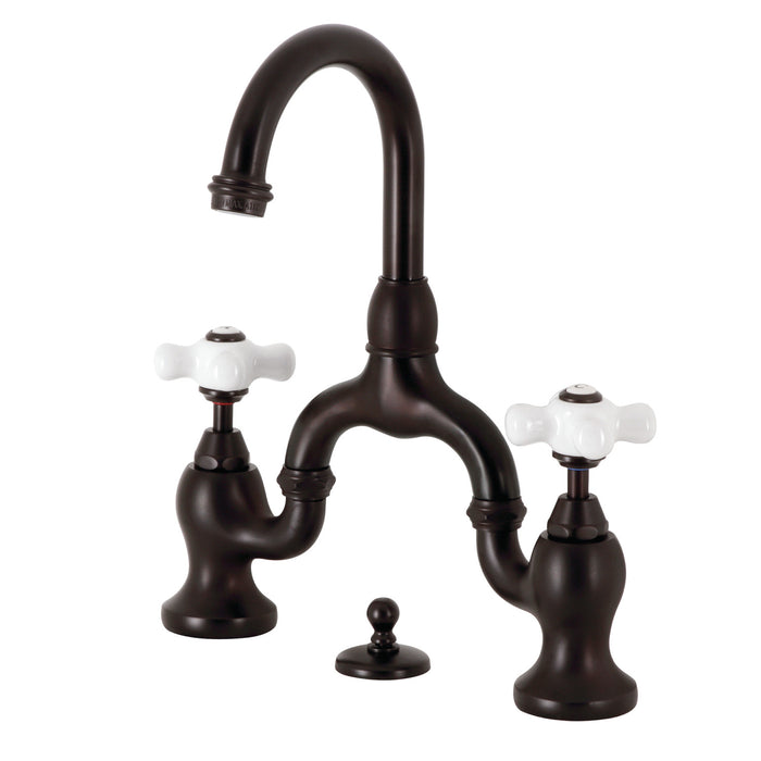 Kingston Brass KS7995PX English Country Bridge Bathroom Faucet with Brass Pop-Up, Oil Rubbed Bronze