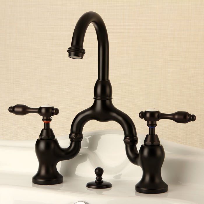 Kingston Brass KS7995TAL Tudor Bridge Bathroom Faucet with Brass Pop-Up, Oil Rubbed Bronze