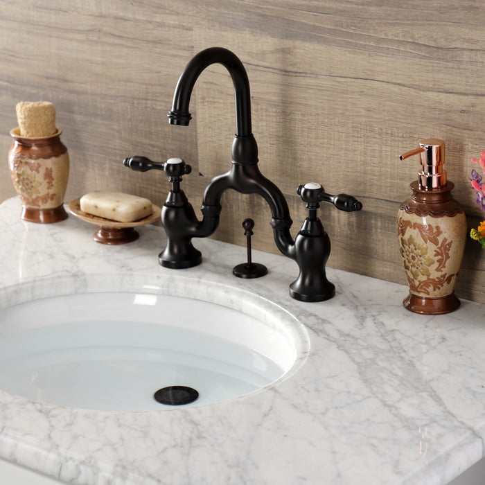 Kingston Brass KS7995TAL Tudor Bridge Bathroom Faucet with Brass Pop-Up, Oil Rubbed Bronze