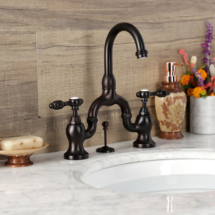 Kingston Brass KS7995TAL Tudor Bridge Bathroom Faucet with Brass Pop-Up, Oil Rubbed Bronze