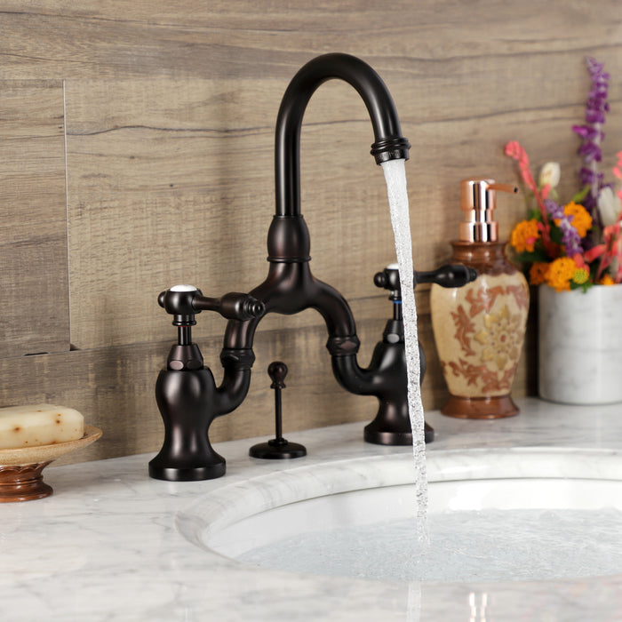Kingston Brass KS7995TAL Tudor Bridge Bathroom Faucet with Brass Pop-Up, Oil Rubbed Bronze