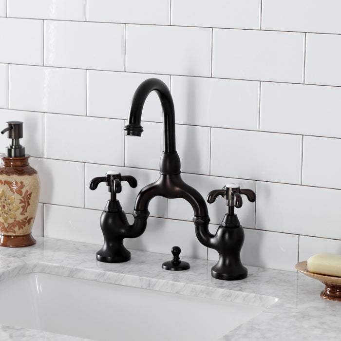 Kingston Brass KS7995TX French Country Bridge Bathroom Faucet with Brass Pop-Up, Oil Rubbed Bronze