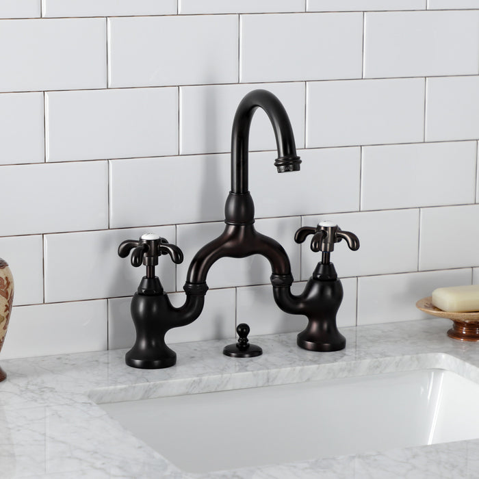 Kingston Brass KS7995TX French Country Bridge Bathroom Faucet with Brass Pop-Up, Oil Rubbed Bronze