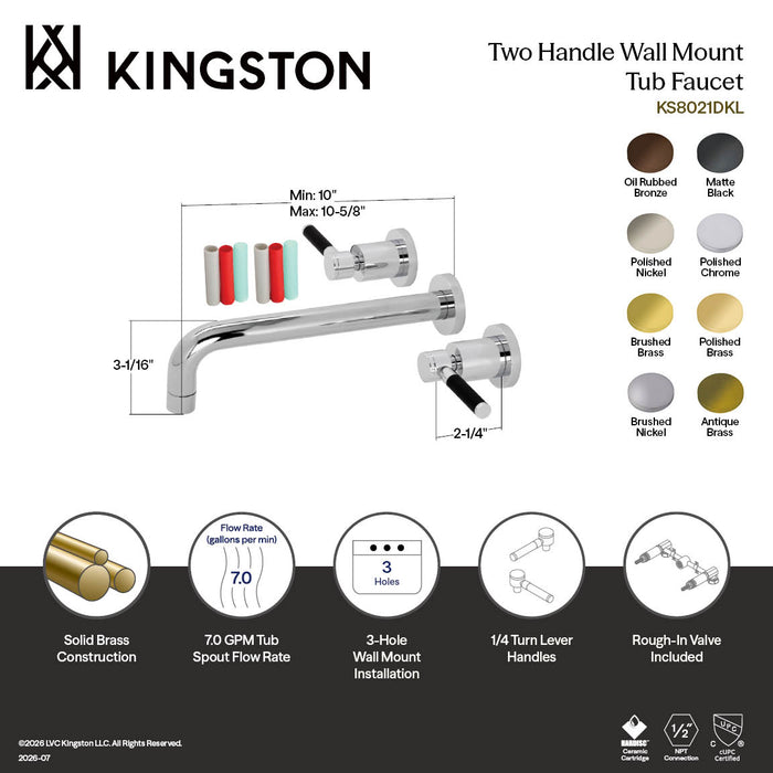 Kingston Brass KS8025DKL Kaiser Two-Handle Wall Mount Tub Faucet, Oil Rubbed Bronze