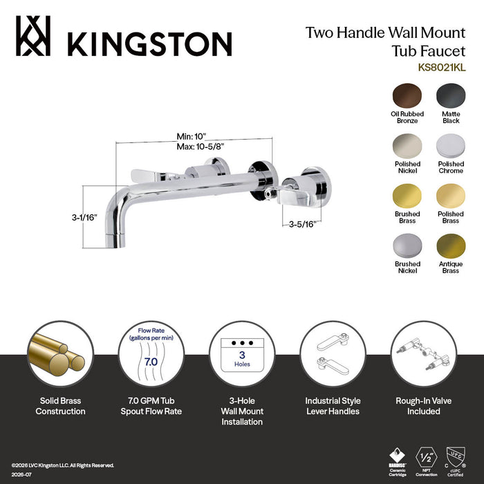 Kingston Brass KS8025KL Whitaker Two-Handle Wall Mount Tub Faucet, Oil Rubbed Bronze