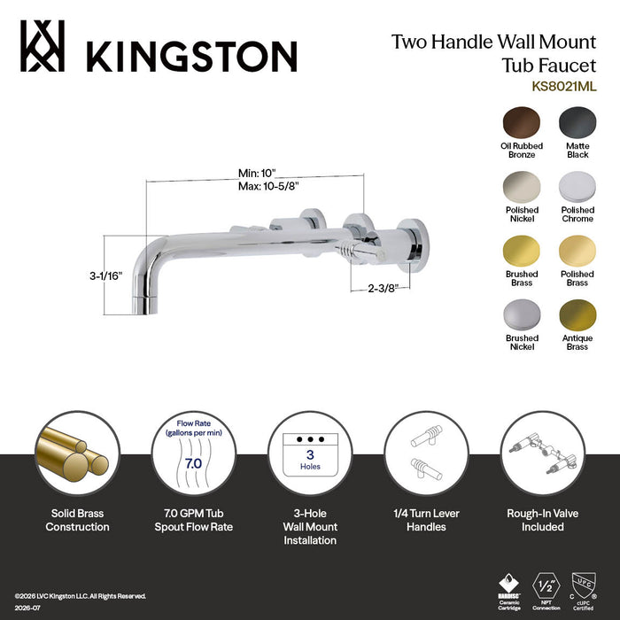 Kingston Brass KS8025ML Milano Two-Handle Wall Mount Tub Faucet, Oil Rubbed Bronze
