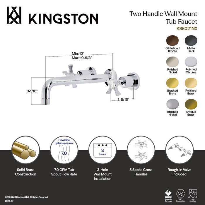 Kingston Brass KS8025NX Hamilton Two-Handle Wall Mount Tub Faucet, Oil Rubbed Bronze