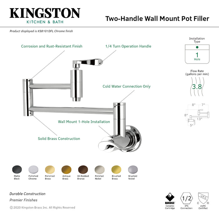 Kingston Brass KS8105DFL Wall Mount Pot Filler Kitchen Faucet, Oil Rubbed Bronze