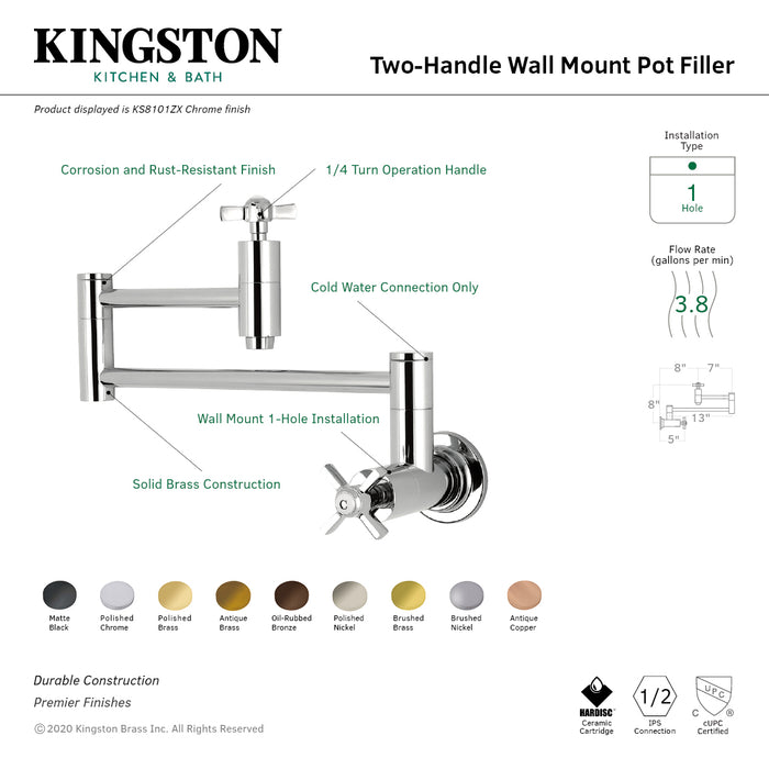 Kingston Brass KS8105ZX Millennium Wall Mount Pot Filler Kitchen Faucet, Oil Rubbed Bronze