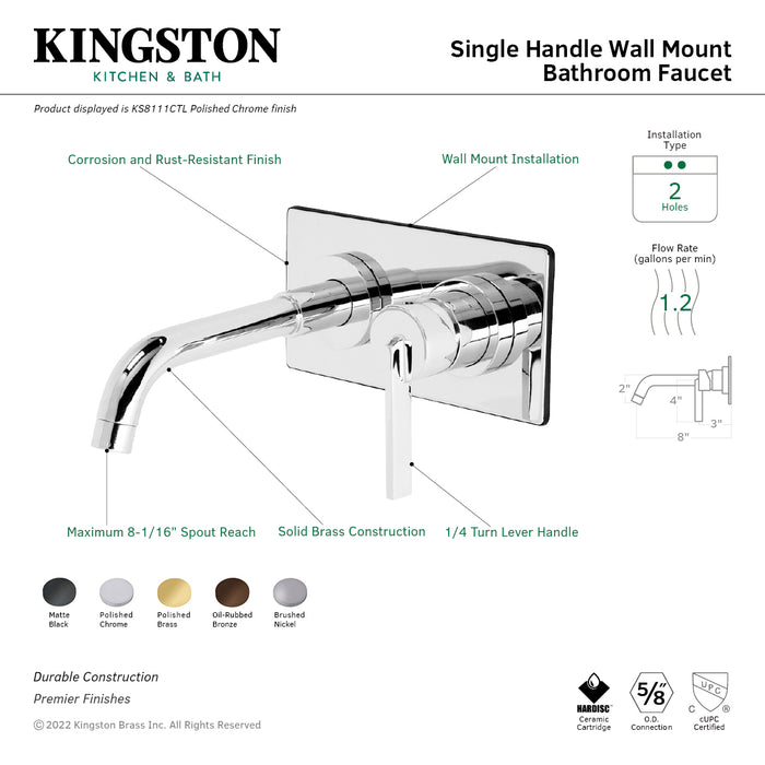 Kingston Brass KS8115CTL Continental Single-Handle Wall Mount Bathroom Faucet, Oil Rubbed Bronze