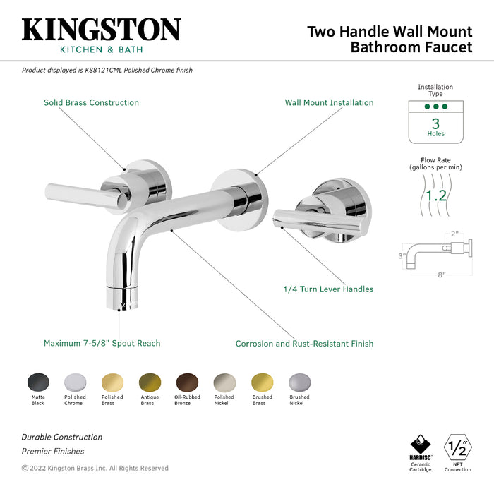 Kingston Brass KS8125CML Manhattan Double-Handle Wall Mount Bathroom Faucet, Oil Rubbed Bronze