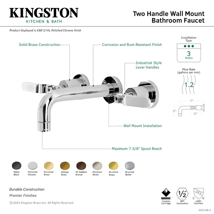 Kingston Brass KS8125KL Whitaker Two-Handle Wall Mount Bathroom Faucet, Oil Rubbed Bronze