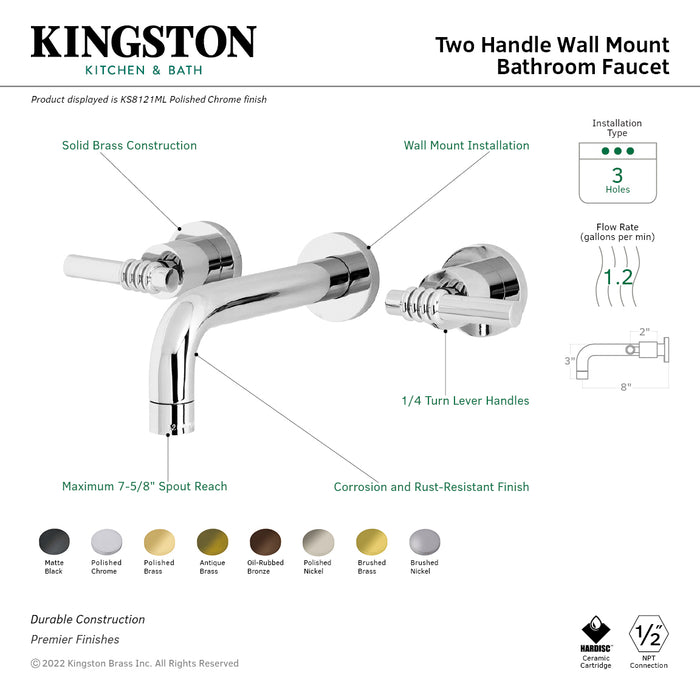 Kingston Brass KS8125ML Milano Double-Handle Wall Mount Bathroom Faucet, Oil Rubbed Bronze