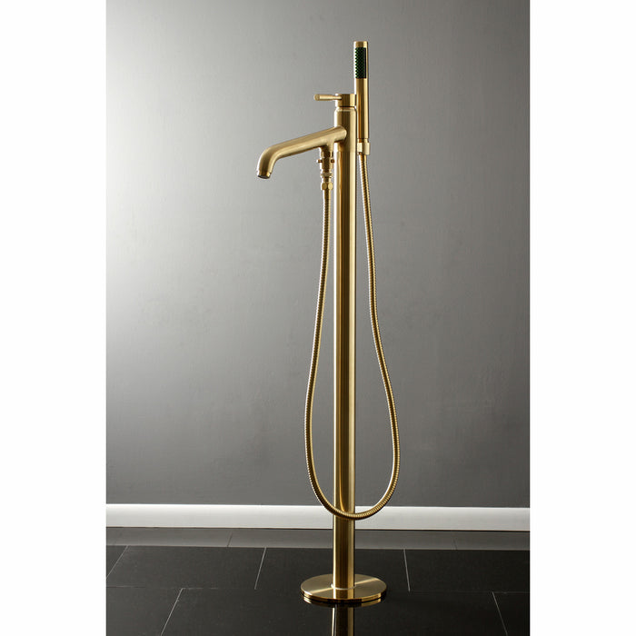 Kingston Brass KS8137DL Concord Freestanding Tub Faucet with Hand Shower, Brushed Brass