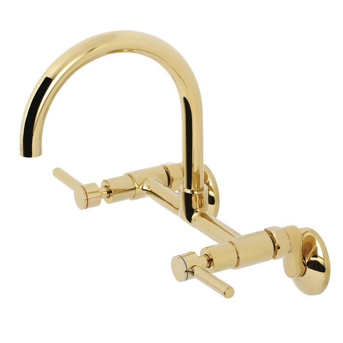 Kingston KS814PB Concord Two-Handle Wall Mount Bridge Kitchen Faucet, Polished Brass
